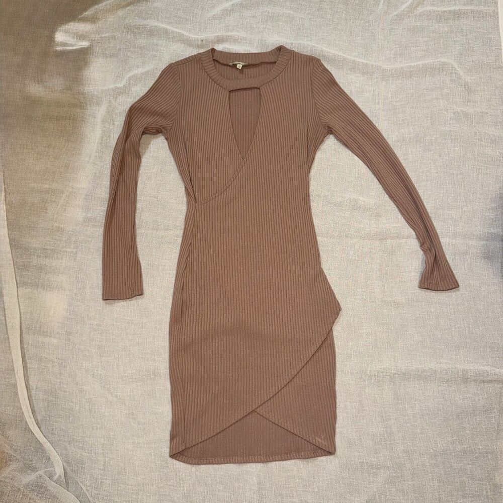 Pink Ribbed Bodycon Midi Dress Cutout Long Sleeve Charlotte Russe Small